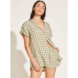 Vitamin A Green and White Checkered Women Shorts